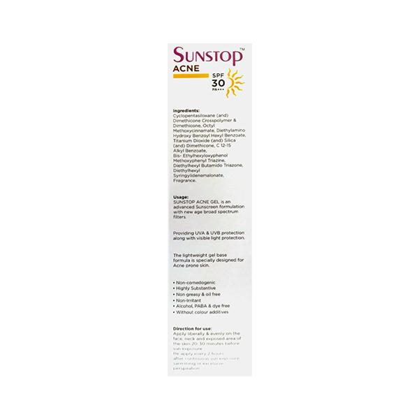 SUNSTOP ACNE SPF 30 PA +++ UVA/UVB/VISIBLE LIGHT ADVANCED SUN PROTECTION Gel 30g